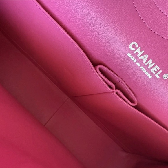 CHANEL Classic Double Flap Bag – Pink Mat Leather, Silver Hardware - Picture 7 of 8